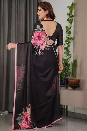 Lightweight satin georgette floral printed saree for women