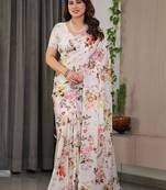 Designer floral satin georgette saree with attached blouse piece