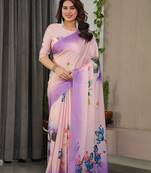 Soft satin georgette floral print saree for festive & party wear