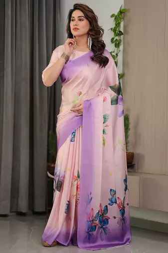 Soft satin georgette floral print saree for festive & party wear