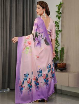 Soft satin georgette floral print saree for festive & party wear 4