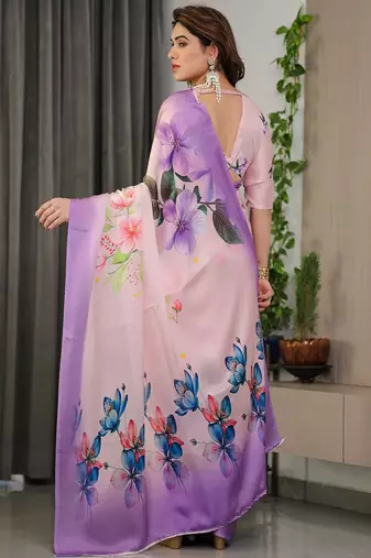 Soft satin georgette floral print saree for festive & party wear