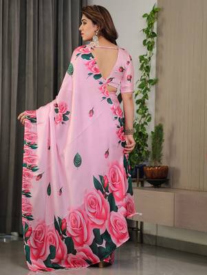 Premium satin georgette printed saree with floral motifs 4