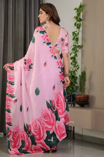 Premium satin georgette printed saree with floral motifs