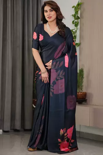 Women's floral designer satin georgette saree with blouse