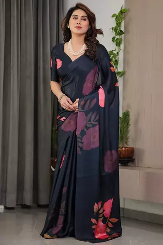 Women's floral designer satin georgette saree with blouse