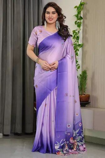 Fashion floral print satin georgette saree for women