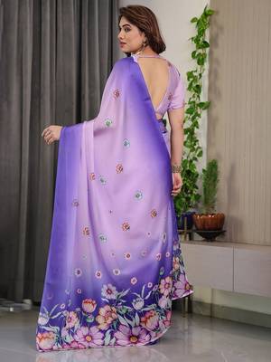 Fashion floral print satin georgette saree for women 4