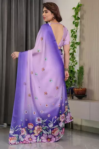 Fashion floral print satin georgette saree for women