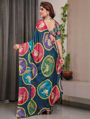 Elegant party wear satin georgette floral printed saree 4
