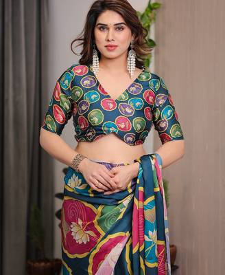 Elegant party wear satin georgette floral printed saree 5