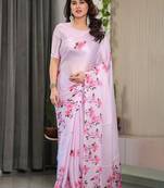 Modern floral satin georgette saree with matching blouse