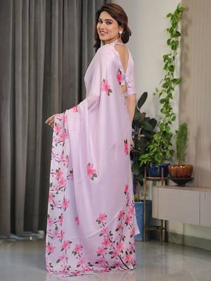 Modern floral satin georgette saree with matching blouse 4