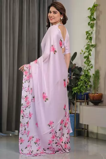 Modern floral satin georgette saree with matching blouse