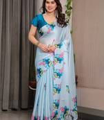 Stylish floral pattern satin georgette saree for women