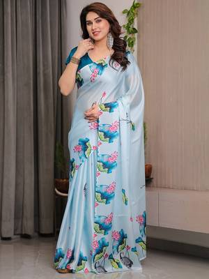Stylish floral pattern satin georgette saree for women 3