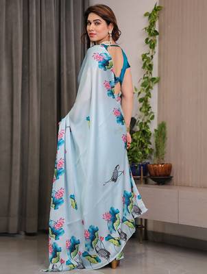 Stylish floral pattern satin georgette saree for women 4