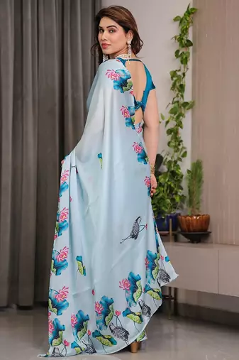 Stylish floral pattern satin georgette saree for women