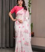 Women's satin georgette floral printed saree with blouse piece