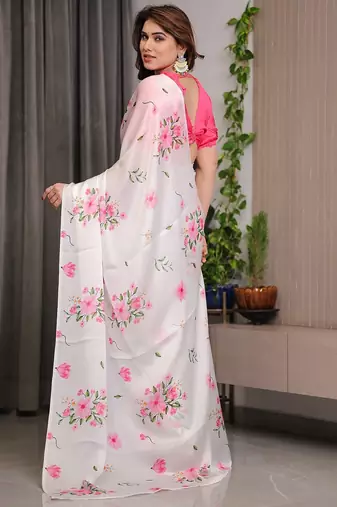 Women's satin georgette floral printed saree with blouse piece