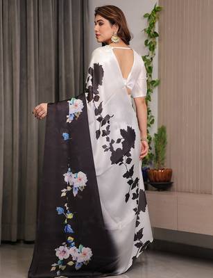 Designer satin georgette floral print saree for women with blouse 4