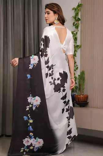 Designer satin georgette floral print saree for women with blouse