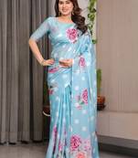 Stylish floral pattern satin georgette saree with blouse piece