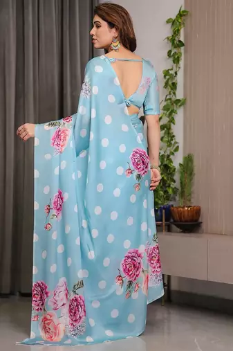 Stylish floral pattern satin georgette saree with blouse piece