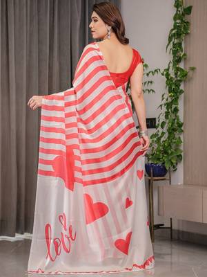 Party wear floral printed satin georgette saree with blouse 4