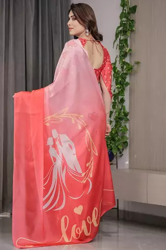 Lightweight satin georgette floral printed saree for women