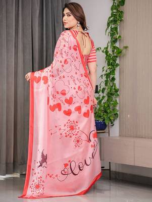 Designer floral satin georgette saree with attached blouse piece 4