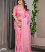 Soft satin georgette floral print saree for festive & party wear