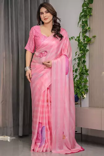 Soft satin georgette floral print saree for festive & party wear