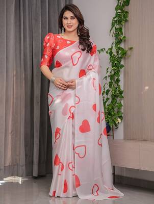 Premium satin georgette printed saree with floral motifs 1