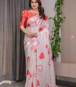 Premium satin georgette printed saree with floral motifs