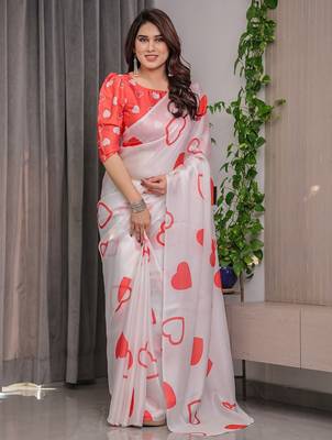 Premium satin georgette printed saree with floral motifs 2