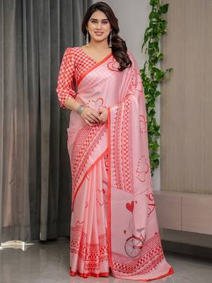 Women's floral designer satin georgette saree with blouse 1