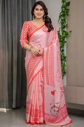 Women's floral designer satin georgette saree with blouse