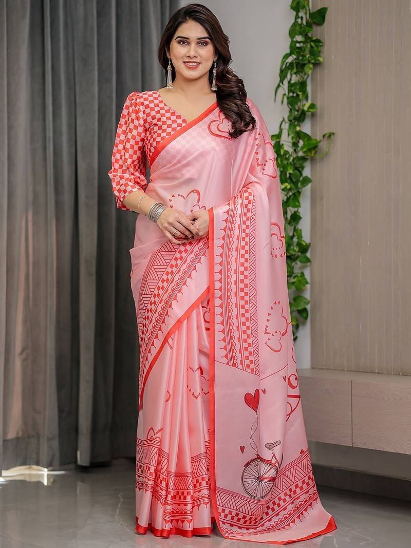 Women's floral designer satin georgette saree with blouse