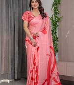 Fashion floral print satin georgette saree for women