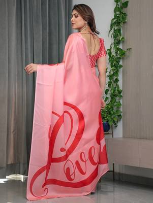Fashion floral print satin georgette saree for women 4