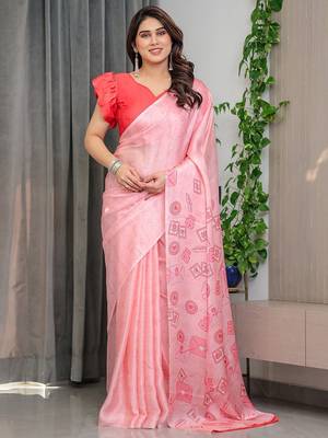 Elegant party wear satin georgette floral printed saree 1