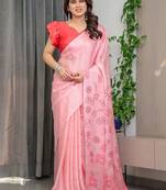 Elegant party wear satin georgette floral printed saree