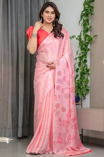 Elegant party wear satin georgette floral printed saree