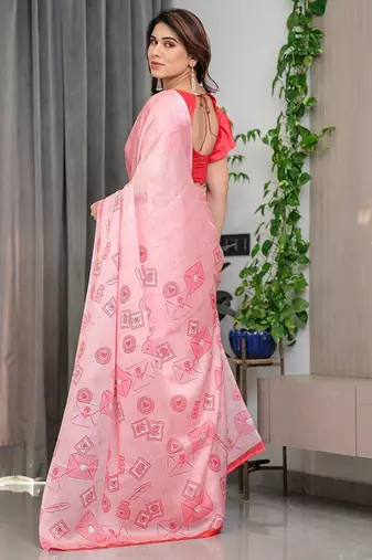 Elegant party wear satin georgette floral printed saree