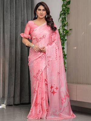 Modern floral satin georgette saree with matching blouse 1