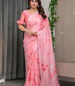 Modern floral satin georgette saree with matching blouse