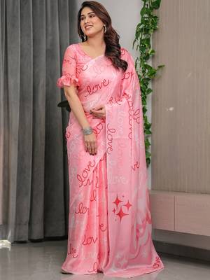 Modern floral satin georgette saree with matching blouse 2