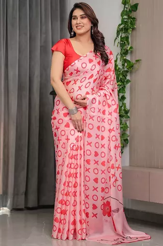 Stylish floral pattern satin georgette saree for women