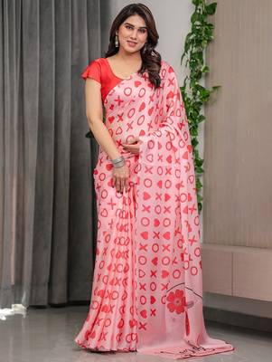 Stylish floral pattern satin georgette saree for women 2